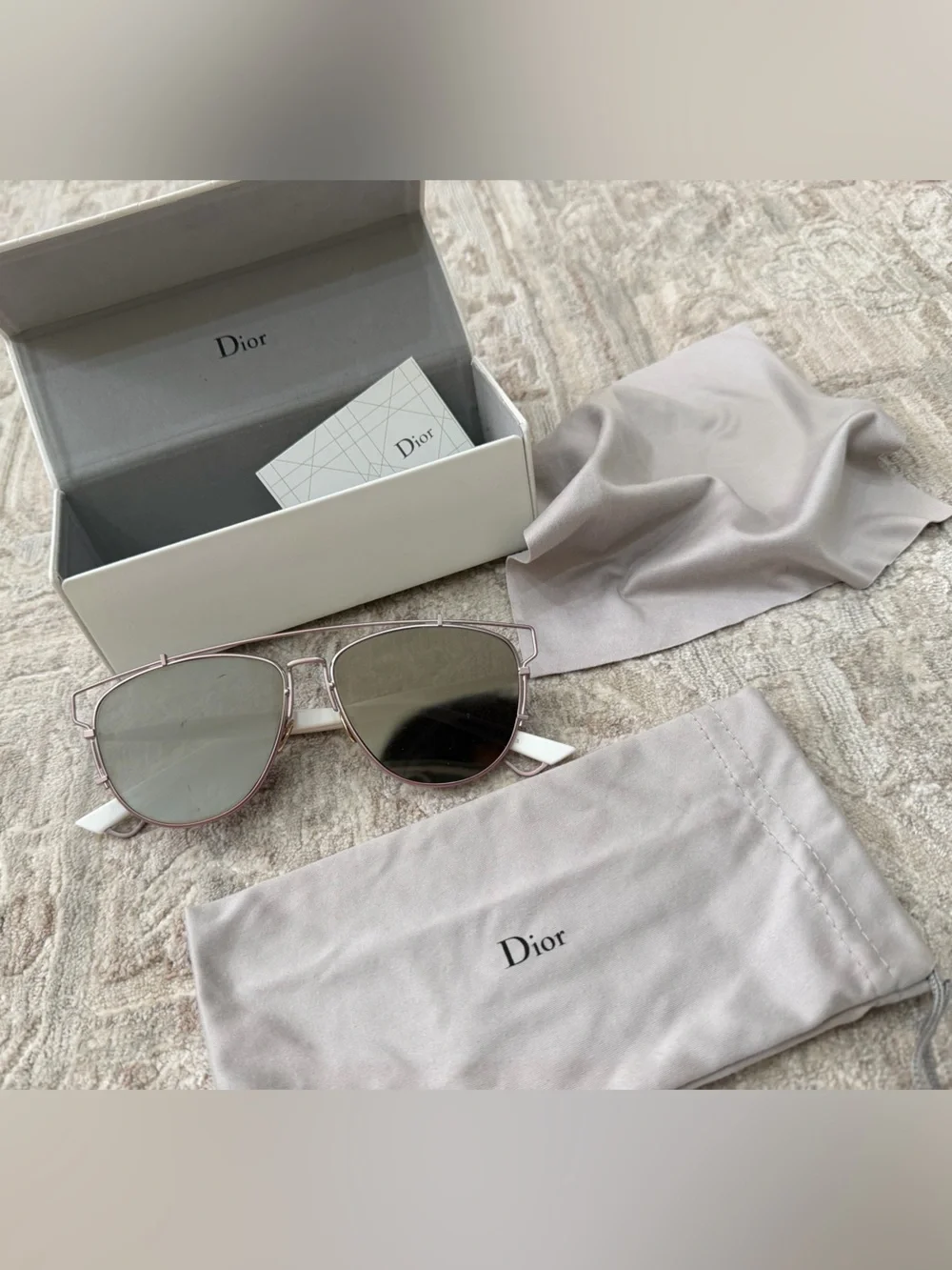 Authentic Dior Technologic Sunglasses White Rose Gold 57-14-145 w/ Box & Case